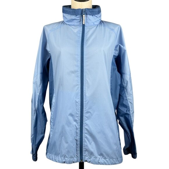 Columbia Womens Blue Windbreaker Jacket Size L Zip Water-Resistant Stowed Hood - Picture 1 of 16